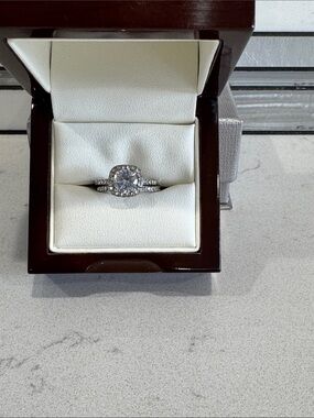 Silver Halo Engagement Ring - White Crystal Accent